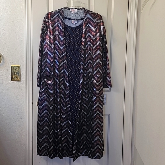 LulaRoe Julia Dress, Navy with Orange/Copper stripes sz 2X, NWT - Picture 5 of 5